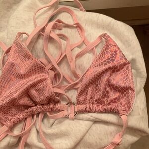 Medium Elegant Pink Shiny Women's Triangle Bikini Top